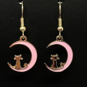 Pink Cat Moon Earrings